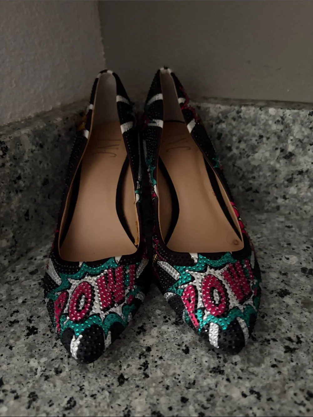 INC International Concepts Black Multicolor Sequin Pointed-Toe Flats
